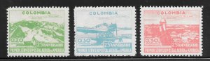 Colombia Scott 524-26 Unused LHOG - 1945 25th of 1st Airmail Service in Americas