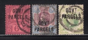GB 1887-88 QV Govt Parcels 6p, 9p & 1sh Fine Used #O34-36 CV$530