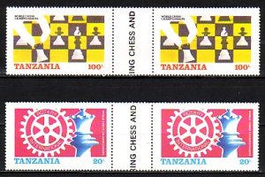 Tanzania, Scott cat. 304-305 A. Rotary & Chess Gutter Pair. Tanzania on Bottom.