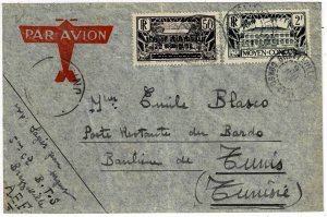 Middle Congo 1937 Brazzaville cancel on airmail cover to Tunisia, military