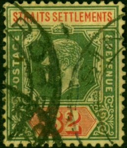 Straits Settlements 1923 $2 Green & Red-Pale Yellow SG240 Fine Used (4)