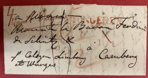 Belgium, 1827 Stampless Cover/Folded Letter, sent from Tongeren to Cambery