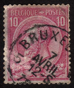 1884, Belgium 10c, King Leopold II, Used, Sc 52