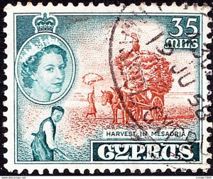 CYPRUS 1955 QEII 35m Orange-Brown & Deep Turquoise-Blue SG181 FU