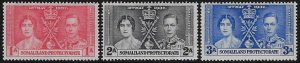 Somaliland Protectorate #81-83 Unused OG H; Set of 3 - Coronation Issue (1937)
