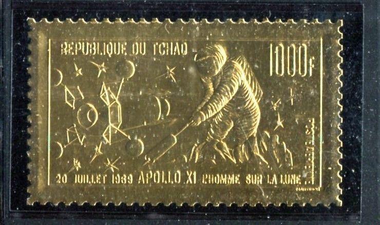 Chad C60 MNH Space Apollo 11 Astrounaft on the Moon, Gold Foil 1969.  x17530