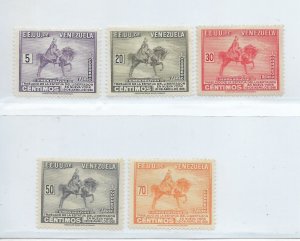 VENEZUELA 1951 BOLIVAR STATUE HORSE MILITARY SC C322, 24,26 C328-9 NG