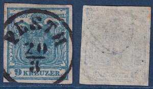 Austria - 1850 - Scott #5 - used - PESTH pmk Hungary - watermarked