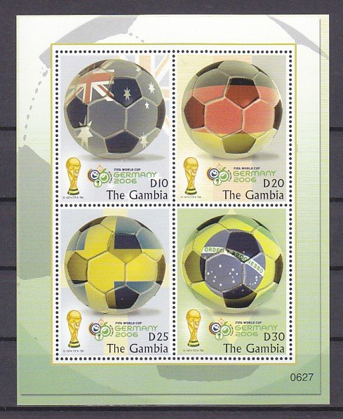 Gambia, Scott cat. 3042 a-d. World Cup Soccer sheet.