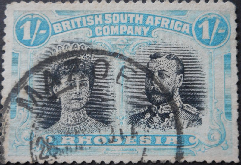 Rhodesia Double Head 1/- with Mazoe (DC) postmark