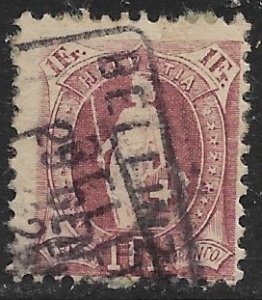 SWITZERLAND 1891-99 1fr Claret STANDING HELVETIA P.11 1/2x11 Sc 87a VFU