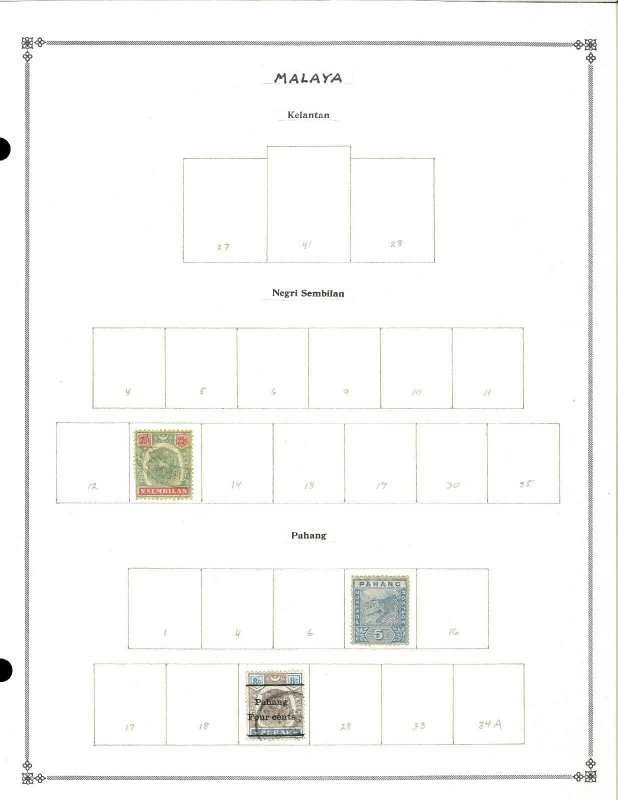 Malaya & States 1901-1937 M & U Hinged on Scott International Blank Pages