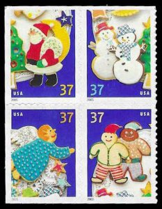 PCBstamps   US #3953/3956a Bk Block $1.48(4x37c)Christmas-Cookies, MNH, (7)