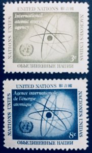 United Nations NY #59-60 3¢ & 8¢ Atom & UN Emblem (1958). MNH