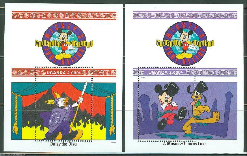 UGANDA DISNEY SCOTT#988/89 WORLD TOUR SET OF SOUVENIR SHEETS MINT NH 