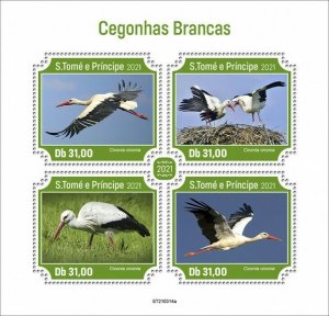 Sao Tome & Principe 2021 MNH Birds on Stamps Storks White Stork 4v M/S