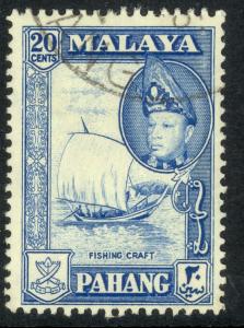 MALAYA PAHANG 1957-62 20c FISHING BOAT Pictorial Issue Sc 78 VFU