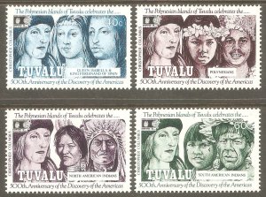 TUVALU Sc# 594 - 597 MNH FVF Set4 South American Indians & Christopher Columbus