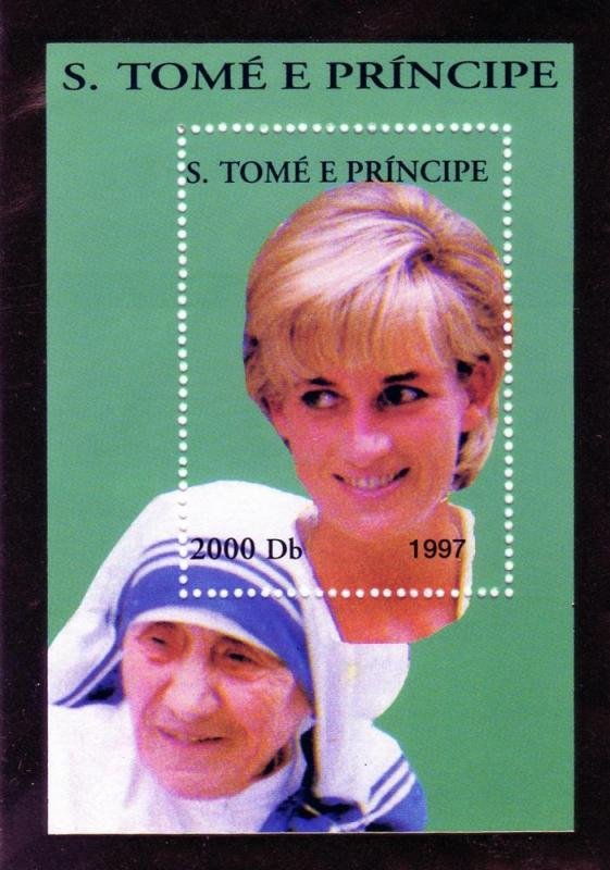 Sao Tome & Principe 1997 PRINCESS DIANA & MOTHER TERESA Gold s/s Mint (NH)