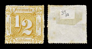 4736: Thurn and Taxis SG33 ½g Orange-Yellow. 1865. Sc#23 Mi37 MM Mint. C£38