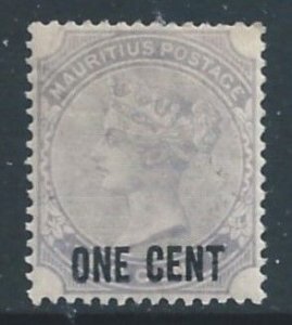 Mauritius #89 NH 2c Queen Victoria Surcharged One Cent