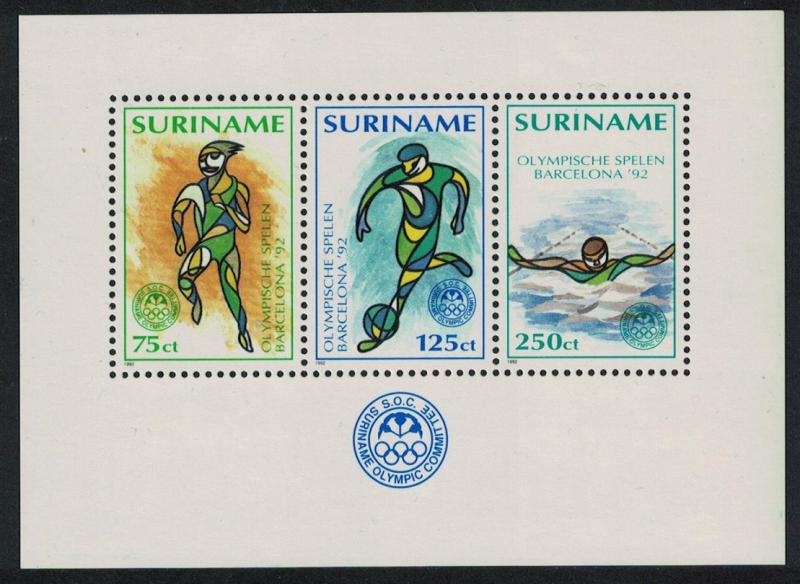 Suriname Football Swimming Olympic Games Barcelona MS SG#MS1524