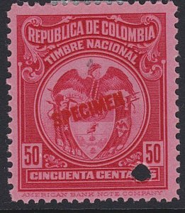 COLOMBIA 1944 50c Fiscal SPECIMEN in red and security punch.................7964