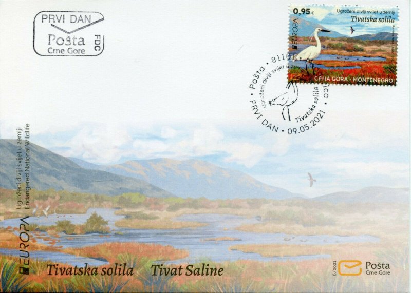 Montenegro 2021 FDC Europa Stamps Endangered Natl Wildlife Saline Birds 1v Set 