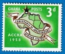 GHANA SCOTT#22 1958 MAP OF AFRICA WITH SCRIPT TAPE - MH