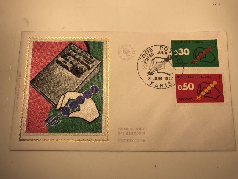 France Colorano silk FDC, 3 juin 1972, Code postal - Paris