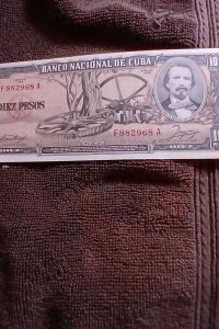 CUBA-1958.BANCO NACIONAL.10 PESOS.DE CESPEDES.F882968A.UNCIR.