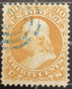 US Stamps - SC# 71 - Used - Blue Cancel - Premium Item - SCV = $265.00