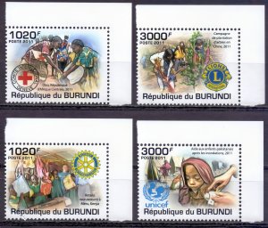 Burundi 2011 LIONS AND ROTARY CLUB / RED CROSS SET (4)  MNH