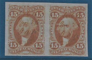 US 1862-71 Sc. #R40a VF horizontal pair, light crease @ UL Cat. Val. $200.00.