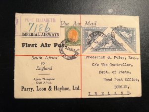 1932 Registered South Africa Airmail Double Crash Cover to Dublin Ireland