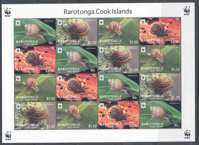 COOK ISLANDS RAROTONGA 2012 WORLD WILDLIFE FUND WWF SNAILS SHEET  MINT NH 