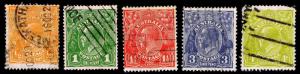 1926-30 AUSTRALIA #66-68 & 72-73 KGV WMK 203 - USED - FINE+ - CV$12.50 (E#2236)