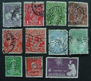 Australia, 11 different Perfins, some OS