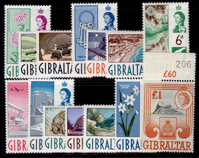 GIBRALTAR QEII SG160-173, 1960-62 complete set, NH MINT. Cat £85.