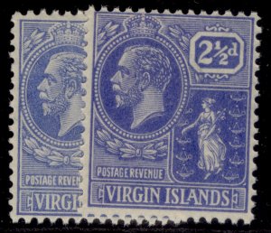 BRITISH VIRGIN ISLANDS GV SG93 + 95, 2½d SHADE VARIETIES, NH MINT. Cat £27.