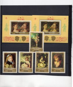 FUJEIRA 1972 PAINTINGS SET OF 5 STAMPS PERF. & 2 S/S PERF. & IMPERF. MNH