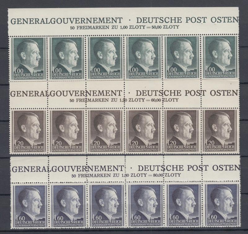 WWII Third Reich Occup. Generalgouvernement Full Set Strips x5 Mi 86/88B MNH.