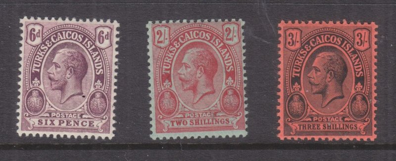 TURKS & CAICOS ISLANDS , 1913 KGV 6d., 2s. & 3s., lhm.