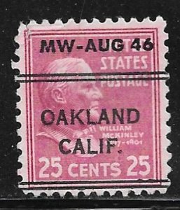 USA 829: 25c McKinley, Oakland precancel, used, VF