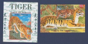 TURKMENISTAN  - two MNH S/S - Year of the Tiger - cat topical - 1998