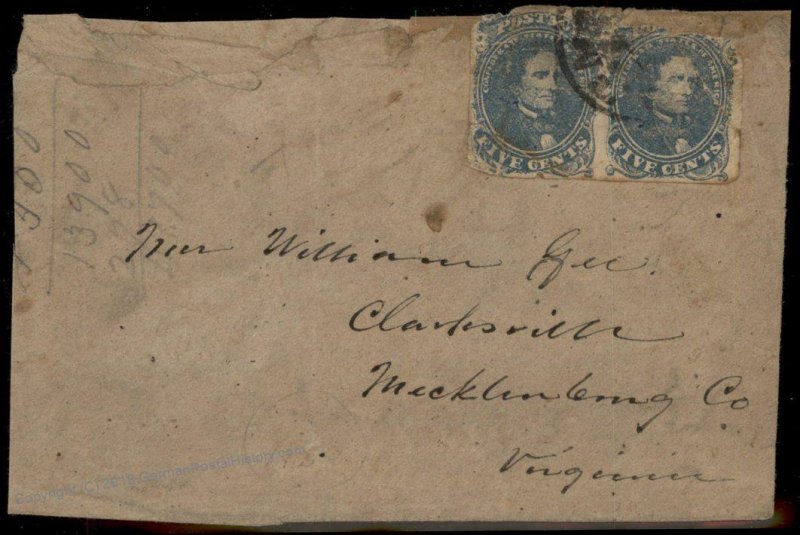 CSA #4 Pair Clarksville Virginia Civil War Confederate Cover 92698