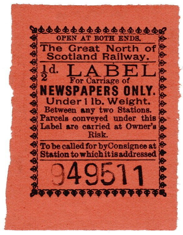 (I.B) Great North of Scotland Railway : Newspaper Parcel ½d 