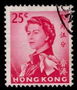 HONG KONG QEII SG200, 25c cerise, FINE USED.