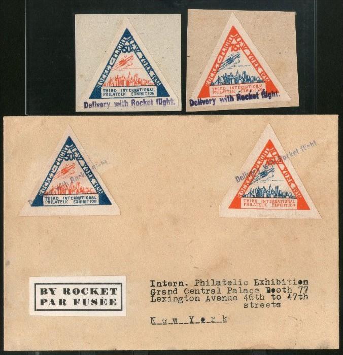 USA 1936 50c+75c Rocket Flight New York 3rd Int´al Philatelic Exhb. Triangul...