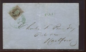 1 Franklin Used on Cover Bridgeport to Hartford CT with GREEN Cancel & PF Cert